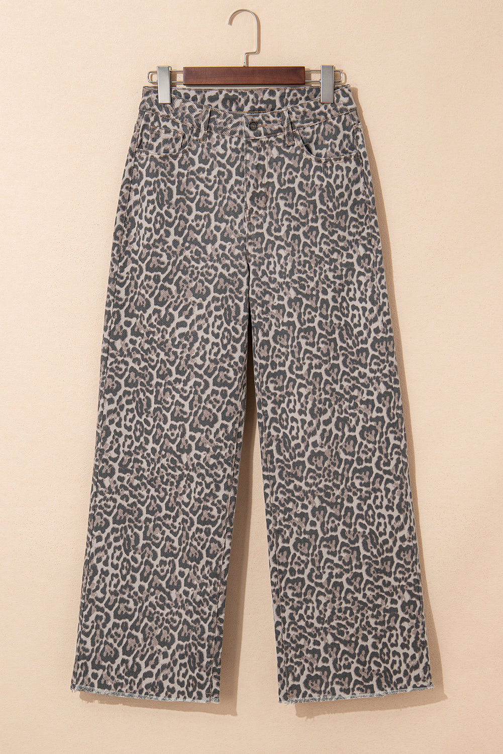 Brianna Leopard Frayed Edge Wide Leg High Waist Jeans
